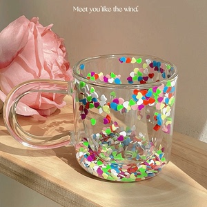 爱心啵啵杯ins可爱少女玻璃杯流动爱心流沙杯双层杯水杯创意礼物