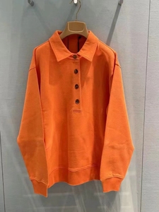 高级定制2024夏季新款橘色POLO领套头字母印花卫衣长袖上衣短裙女