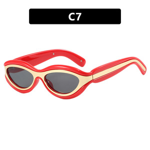 跨境前卫撞色Y2K猫眼眼镜凹造型时尚墨镜欧美小窄框辣妹太阳镜女