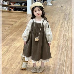 韩系女童2024春季新款童装儿童韩版休闲碎花长裙宝宝洋气泡泡袖棉