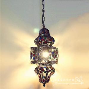 吊式欧式彩珠风灯全手工制作镶嵌宝石通电风灯尼泊尔风情吊灯烛台