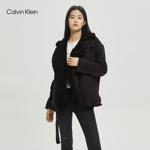 ck jeans 女士机车logo刺绣羊羔绒保暖牛仔外套j217096