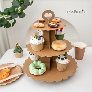 三层法式蛋糕一次性下午茶纸质甜品台展示架订婚生日派对装饰