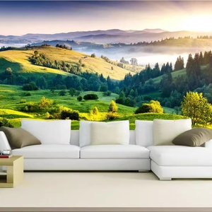 绿色森林墙布大自然风景壁纸客厅沙发背景墙壁画主题酒店房间墙纸