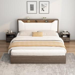 真皮床现代简约床主卧高端大气床轻奢大床抽屉式储物1米8床双人床