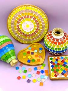 小瓷砖彩色水晶玻璃马赛克手工儿童拼贴杯垫材料DIY亲子活动国庆