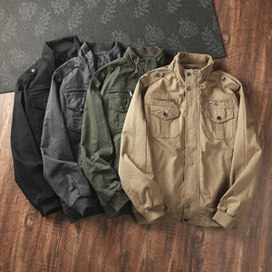 美式猎户装!外贸春季男士立领多口袋水洗棉复古工装休闲夹克外套