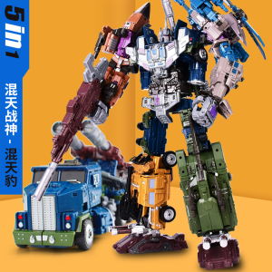 变形机器人金刚玩具男孩五合一超大合体混天战神豹模型手办机甲
