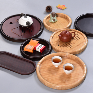 日式楠竹茶托盘家用简约木质杯盘圆形干泡小茶盘水果糕点纯色盘子