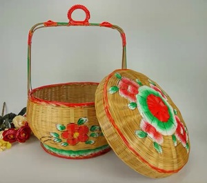 潮汕婚嫁用品新娘嫁妆花篮手工竹编春盛拜老爷竹篮传统摆件收纳盒