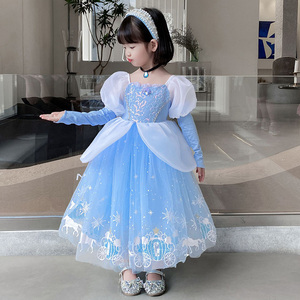 冰雪奇缘爱莎公主裙女童迪士尼灰姑娘六一儿童节cosplay演出服装