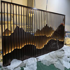 户外庭院围栏不锈钢背景墙假山定制山水格栅轻奢屏风隔断别墅客厅