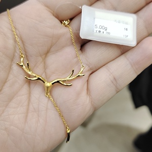 周大福国内代购 一鹿有你足金鹿角鹿头项链黄金鹿锁骨链锁骨链套