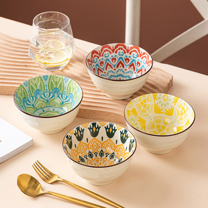 釉下彩碗家用日式陶瓷米饭碗创意可爱防烫粥碗套装新款网红餐具