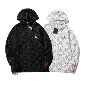 clot jacket丝绸联名飞人中国风满印连帽防风衣男女夹克外套