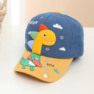 儿童棒球帽秋冬新款卡通恐龙男童女童小孩鸭舌帽灯芯绒保暖太阳帽
