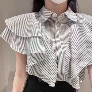 西柚妹 s家春夏甜美小翻领荷叶边褶边收腰系带衬衫上衣swfb222008