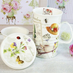 floris铂金骨瓷杯子咖啡杯带盖带茶漏创意陶瓷杯子盖杯水杯包邮