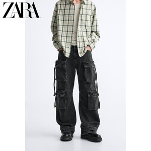 ZARA24春季新品 男装 宽松口袋饰阔腿牛仔裤喇叭裤 5575471 800