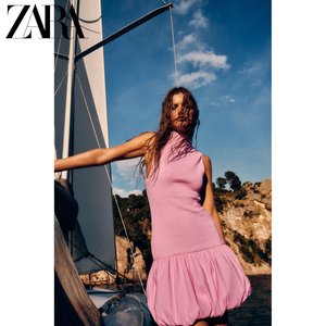 ZARA 24夏季新品 女装 粉红色气球版型罗纹短连衣裙 0085361 620