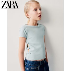 ZARA 24春季新品 童装女童 蝴蝶结饰开口设计短袖T恤 0962600 400