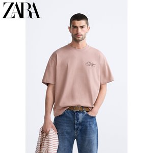 ZARA24夏季新品 男装 粉红色宽松拼接印花短袖T恤 1165416 622
