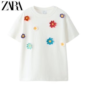 ZARA 24夏季新品 童装女童 钩针花朵形装饰短袖 T 恤 1165776 250