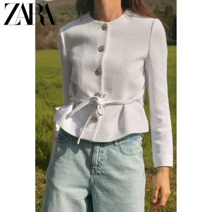 ZARA新款 女装 系腰带纹理休闲西装外套 2733904 251