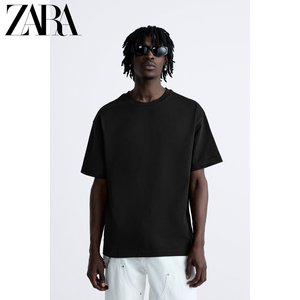 ZARA24春季新品 男装 黑色百搭重磅休闲圆领短袖T恤 1887450 800