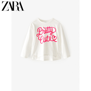 ZARA 新款 童装女童 春夏新品 植绒印花文字 T 恤 01259604251