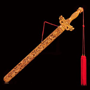 手工雕刻 桃木龙头剑木雕挂件工艺礼品 带剑鞘桃木剑