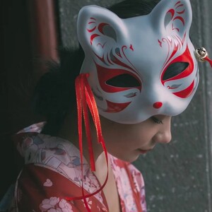 神明少女拍照道具面具彩绘日式可爱和风狐狸全半脸古风猫脸面具罩