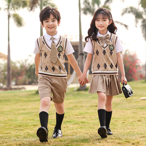 幼儿园园服夏季学院风班服小学生英伦风校服儿童韩版针织背心套装