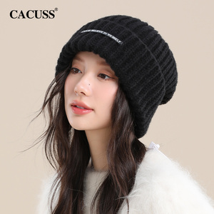 CACUSS帽子女冬款2023新款针织毛线帽大头围堆堆帽保暖月子帽冷帽