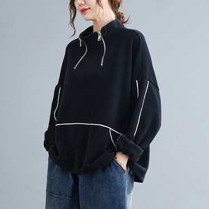 胖妹妹大码卫衣设计感小众春秋新款女士纯色个性高领宽松时尚外套