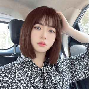 假发女 短发自然仿真全头套网红圆脸粉棕色波波头女士发型假发套