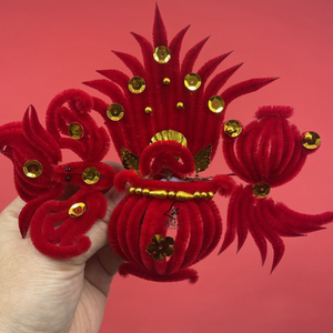 聚宝盆头花大红妈妈婆婆老人喜庆过年春节红绒花头戴新娘中式头饰