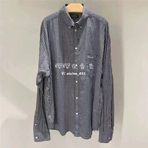 00南方理财淘宝balenciaga/巴黎世家 字母logo粉红格子长袖衬衫衬衣