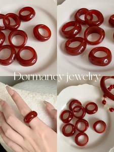 「车厘子红」新中式高级感小众设计仿玉石红玛瑙树脂显白戒指指环