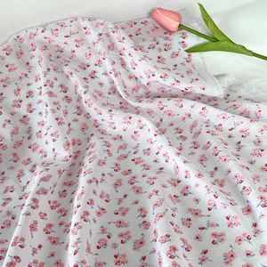 白色烫印过胶小碎花亚麻棉麻提花面料连衣裙田园衬衫古装汉服布料