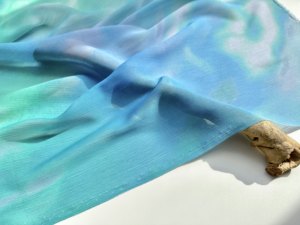 垂感半透抗皱 绿色蓝色渐变扎染印花双绉肌理雪纺面料设计师布料