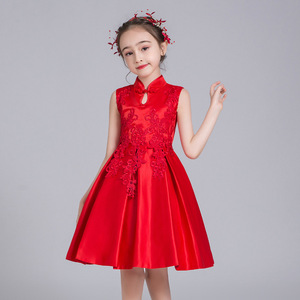 女童公主裙儿童礼服女孩春秋款连衣裙大红色外套大童装长袖连衣裙