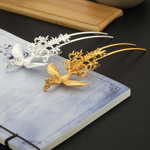 韩嘟嘟diy古风汉服饰品配件步摇新款合金立体凤凰u钗85*56mm