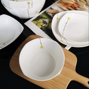 出口骨瓷小雏菊家用餐具碗碟套装简约米饭碗面碗 方深汤盘 碗单个