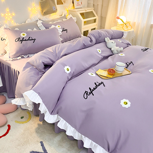 韩式床裙款四件套床笠床单床罩式紫色被套ins公主风少女心三件套4