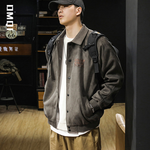 秋冬美式麂皮绒夹棉加厚翻领教练夹克外套男大码飞行员棒球服棉服