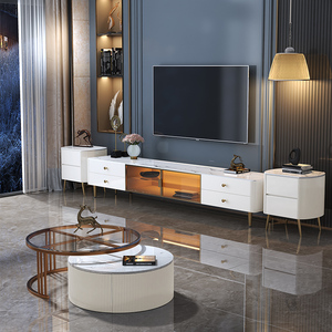简约现代轻奢岩板电视机柜组合小户型客厅家用钢化玻璃茶几多功能