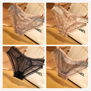 chanel/香奈儿内裤女日系蕾丝透明甜美少女镂空低腰三角裤三条装