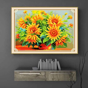 向日葵十字绣太阳花2024今年新款线绣满绣餐厅花卉系列欧式风格花