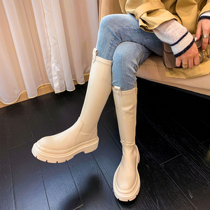 厚底高筒靴女秋冬机车甜妹休闲白色骑士增高膝下长筒靴